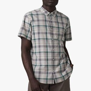 Prana Groveland shirt Plaid Short Sleeve Green Gray